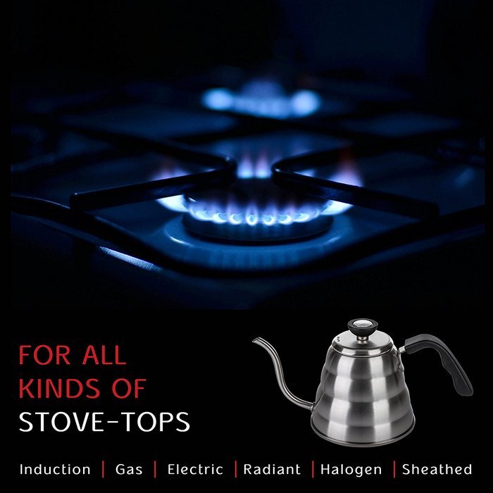 Pour Over Coffee and Tea Kettle1.2L with Thermometer-304 Stainless Steel-Pouring Gooseneck for Barista or Home...