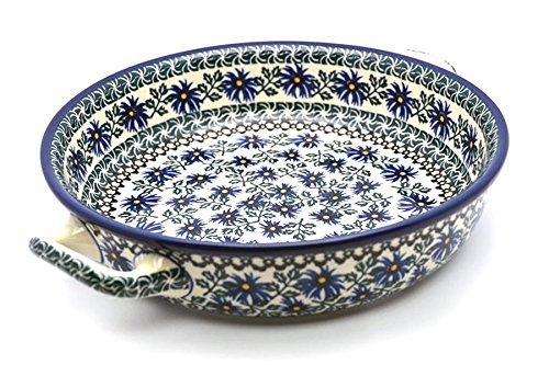 Polish Pottery Baker - Round with Handles - Large - Blue Chicory