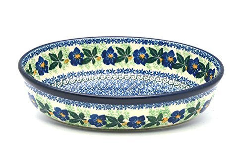Polish Pottery Baker - Oval - Small - Blue Pansy