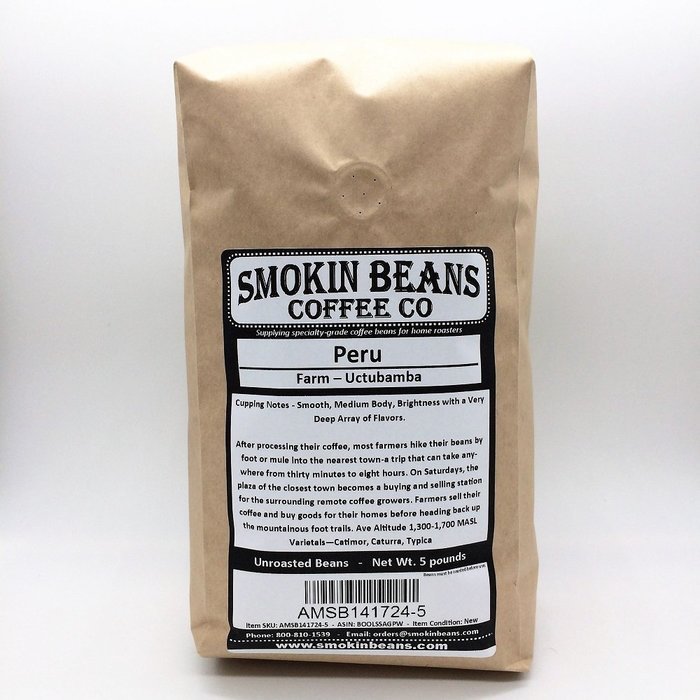 5-pounds &ndash; Peru -VillaRica &ndash; Green Unroasted Whole Coffee Beans - In a Burlap Bag - For Home Coffee Roasters &ndash;...