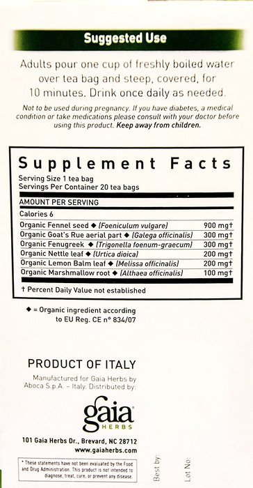 Gaia Herbs Lactation Support Herbal Tea, 16 Bags, 1.13 oz N3
