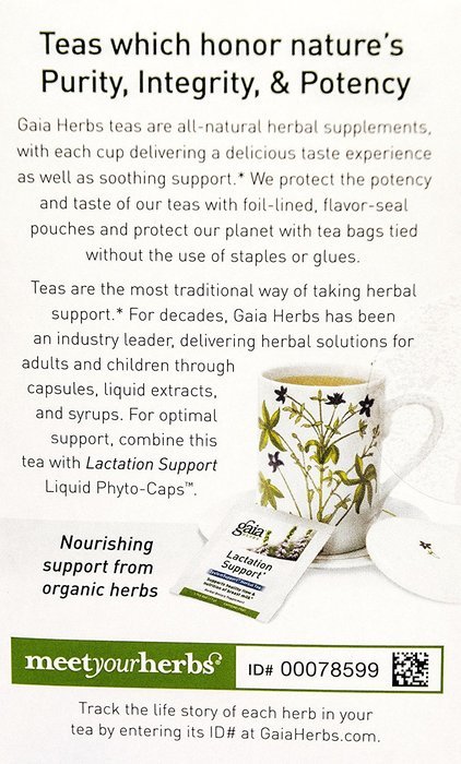Gaia Herbs Lactation Support Herbal Tea, 16 Bags, 1.13 oz N4