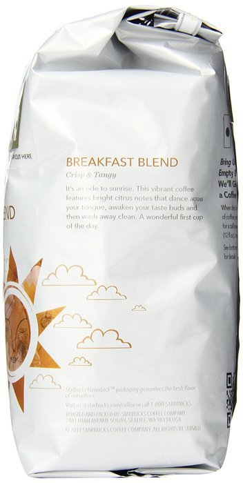 Starbucks Breakfast Blend Coffee (Medium), Whole Bean, 12-Ounce Bags (Pack of 3)