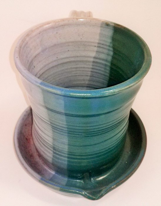 Aunt Chris' Pottery - Heavy Hand Made - Clay Bacon Cooker - Unique New Way of Cooking Bacon - Multi Color Glazed N4