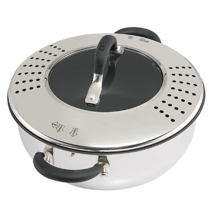 Circulon Momentu Stainless Steel Nonstick 4-Quart Covered Casserole with Locking Straining Lid