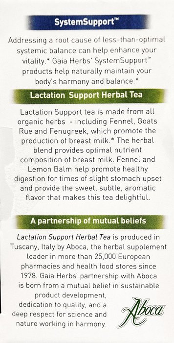Gaia Herbs Lactation Support Herbal Tea, 16 Bags, 1.13 oz N6