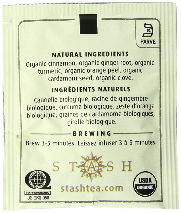 Stash Tea Organic Gold Cup Chai Herbal Tea with Turmeric, 100 Count