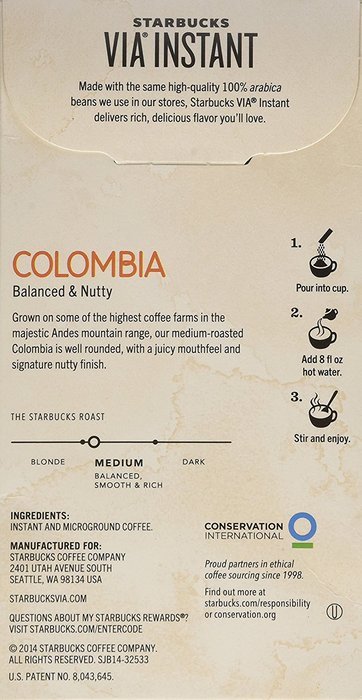 Starbucks Via Ready Brew Coffee, Colombia, 8-Count