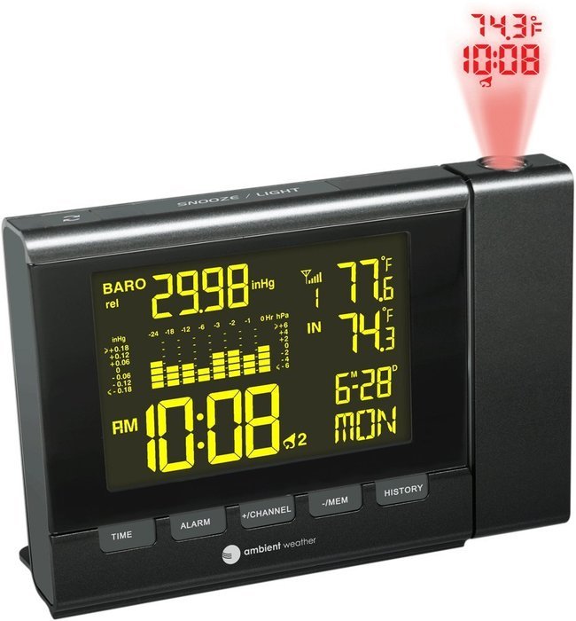 Ambient Weather WS-8400 Projection Clock with Indoor and Outdoor Temperature Color Changing Display N2