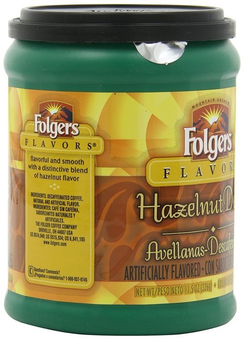 Folgers Flavors Hazelnut Decaffeinated Ground Coffee, 11.5-Ounce Tubs (Pack of 6) N4