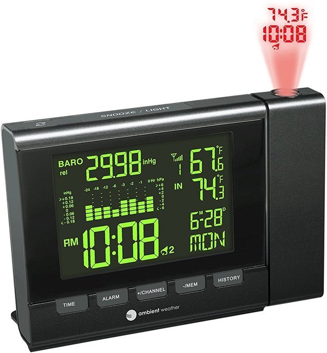 Ambient Weather WS-8400 Projection Clock with Indoor and Outdoor Temperature Color Changing Display N7