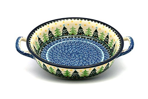 Polish Pottery Baker - Round with Handles - Medium - Christmas Trees