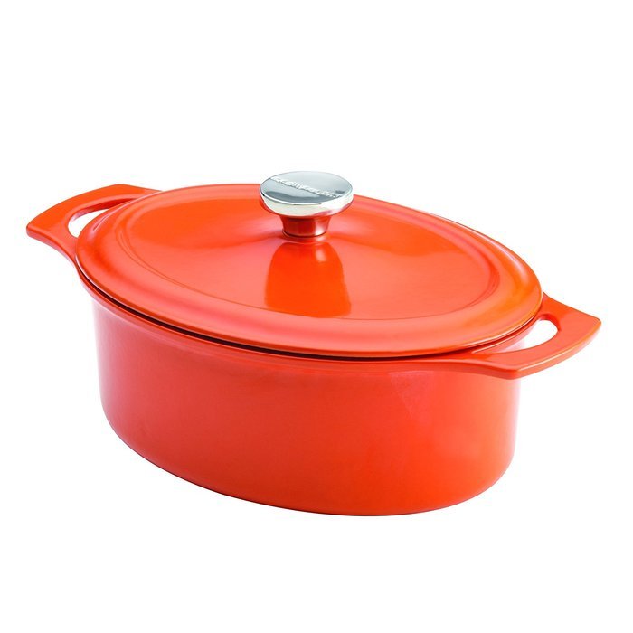 Rachael Ray Cast Iron 3-1/2-Quart Covered Oval Casserole, Orange