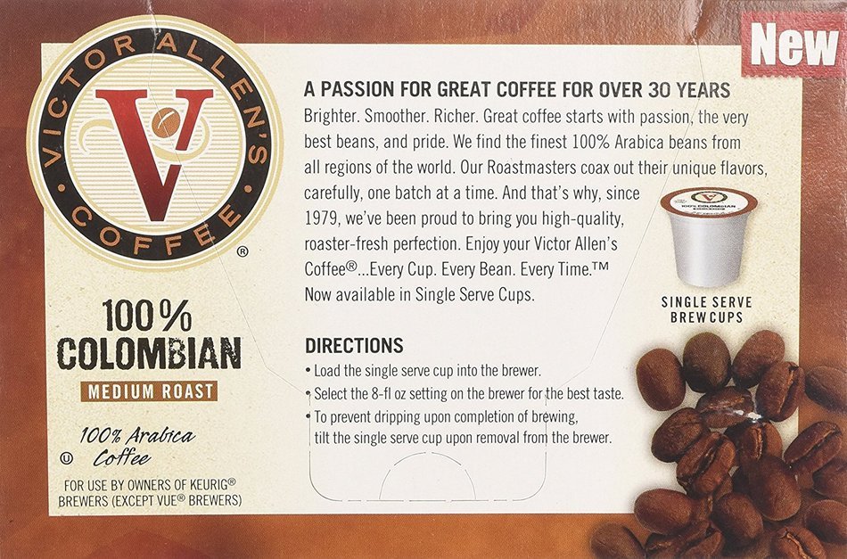 Victor Allen Coffee 100% Colombian, Medium Roast Single Serve Cup for Keurig K-Cup Brewers, 12 Count