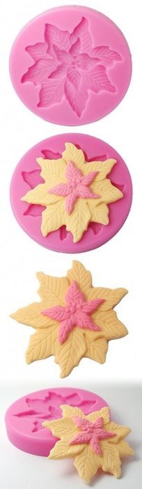 FOUR-C Cupcake Top Mold Leaf Cake Design Silicone Mould Color Pink N2