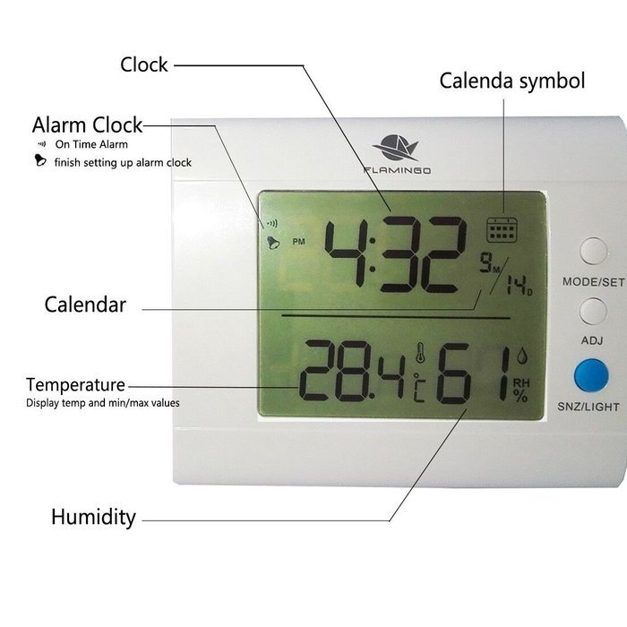 SH100 White Indoor Thermometer and Hygrometer with Calendar N2