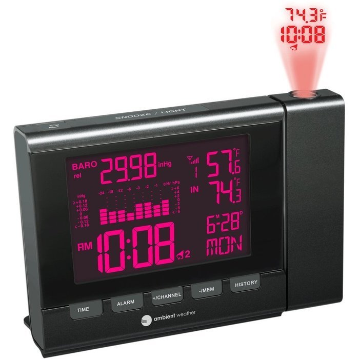 Ambient Weather WS-8400 Projection Clock with Indoor and Outdoor Temperature Color Changing Display N9