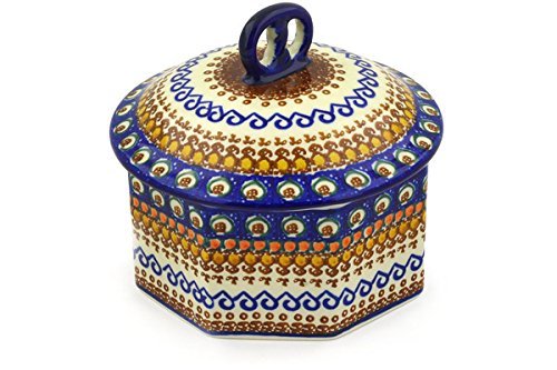 Polmedia Polish Pottery 6-inch Stoneware Jar with Lid H9530E Hand Painted from Ceramika Artystyczna in Boleslawiec...