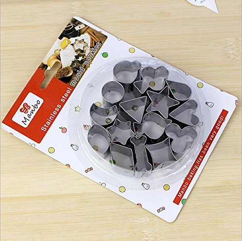 Rey 15PCS silver Color Stainless Steel Mini Cookie Chocolate Cutters，Set Assorted Shapes Cake Mold Make Fun SHAPES... N2