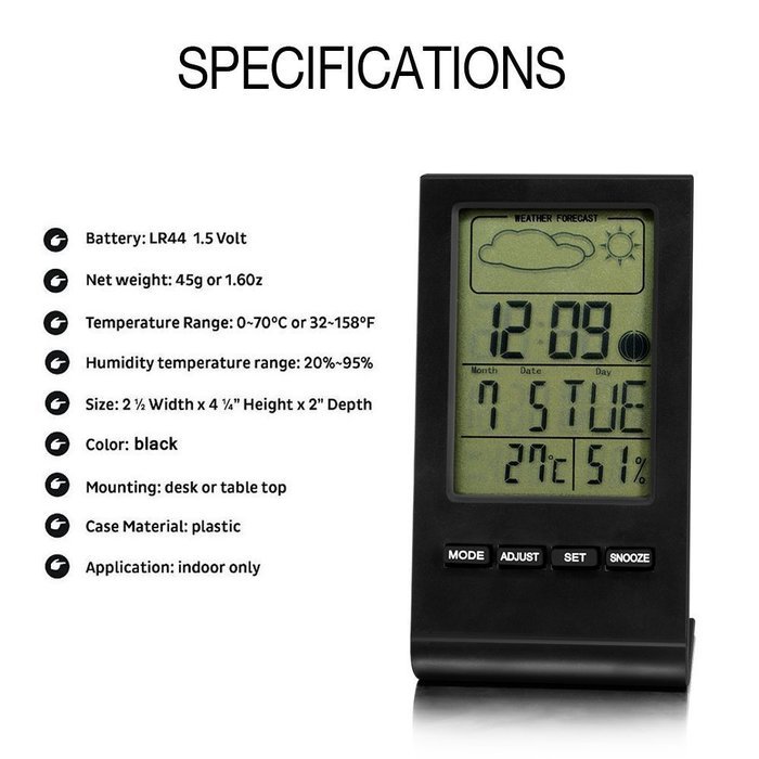 Indoor Digital Hygrometer Humidity Meter Temperature Thermometer with LCD Display Alarm Clock Calendar Home Weather... N4