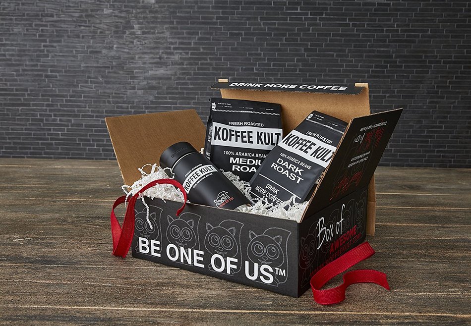 Koffee Kult Coffee Holiday Gift Basket - Variety of 3 Whole Bean Coffee - Dark Roast - Medium Roast - Harrar Coffees