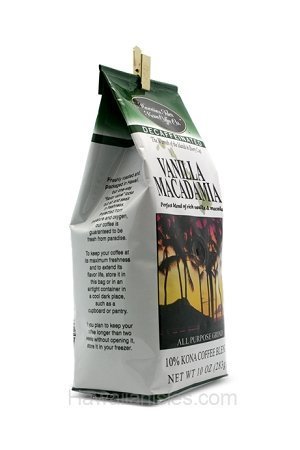 Hawaiian Isles Kona Coffee Ground Vanilla Macadamia 10 oz. Bag Decaf N2
