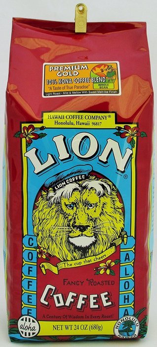 Lion Kona Gold Premium 10% Kona Coffee Blend 24 Oz. Whole Bean