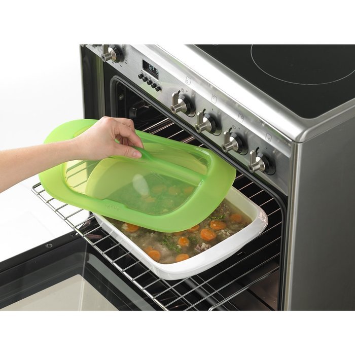Lekue Steam & Roast 1-2 Servings Ceramic Baking Dish and Silicone Lid, Green N4