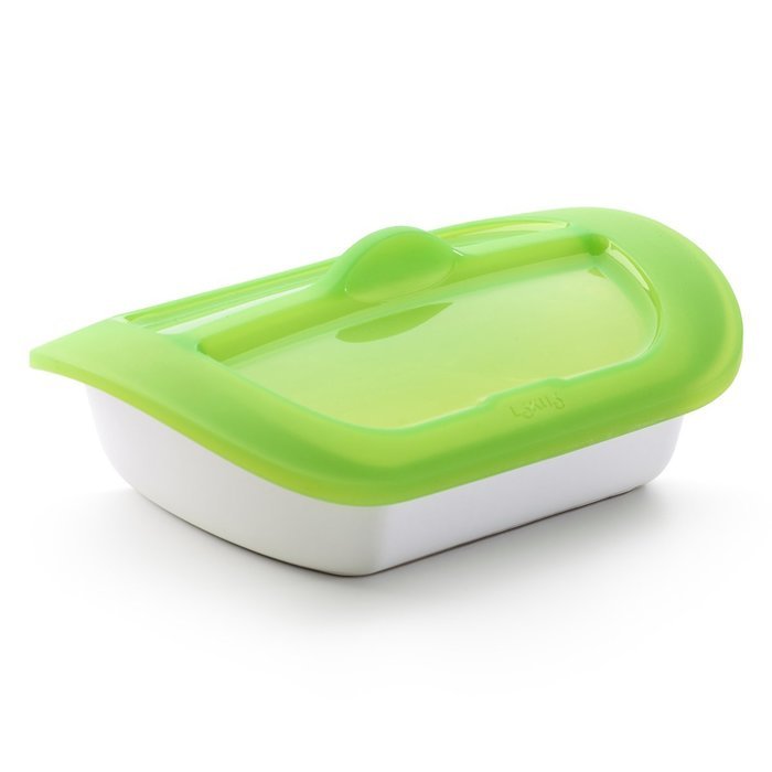 Lekue Steam & Roast 1-2 Servings Ceramic Baking Dish and Silicone Lid, Green N5
