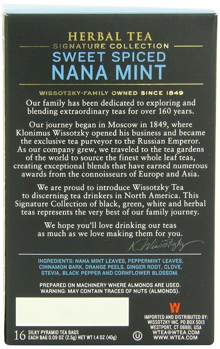 Wissotzky Tea Signature Collection Nana Mint with Ginger and Lemon Tea, 1.4 Ounce (16 Count) N48
