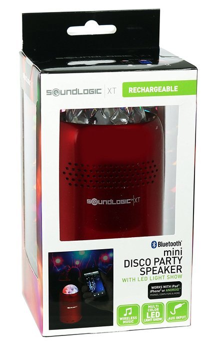 SoundLogic XT Mini Bluetooth Dance Party Speaker with Disco Lights, Red