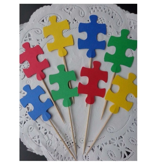 24 Puzzle Piece Autism Awareness - Cupcake Toppers - Food Picks - Toys Party N2