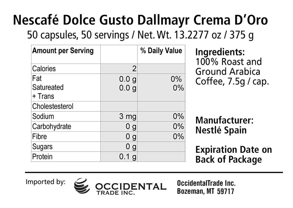 50 X Nescafe Dolce Gusto Coffee Capsules - Dallmayr D'oro N3