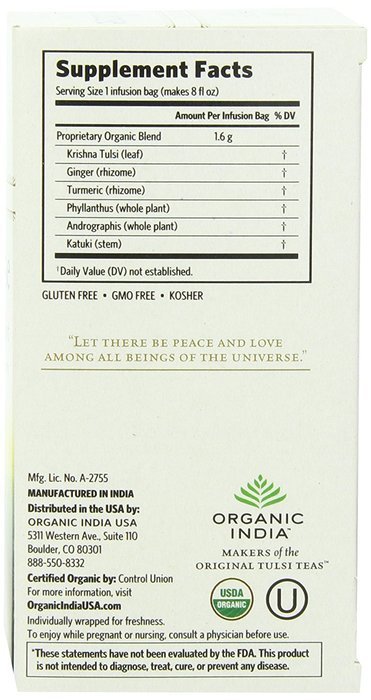 Organic India Organic Tulsi Herbal Tea, Tulsi Cleanse, 18 Tea Bags (Pack of 6) N3