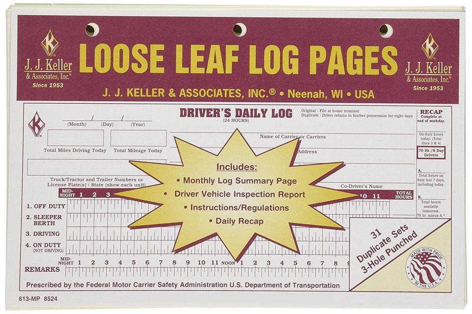 J.J. Keller 8524 Loose Leaf Driver's Daily Log Sheet with DVIR