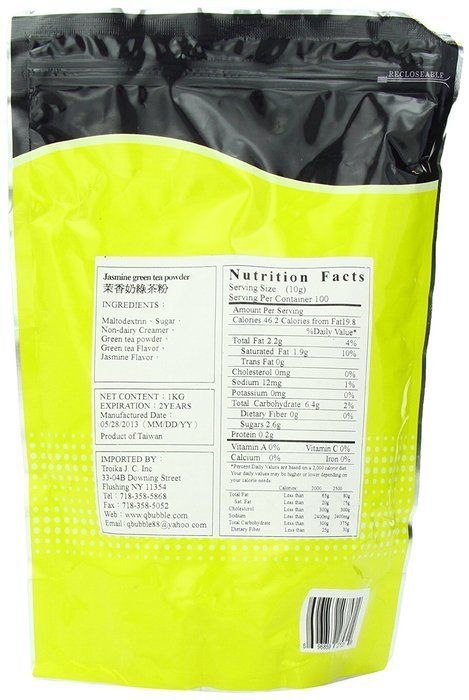 Qbubble Tea Powder Jasmine Green, 2.2 Pound