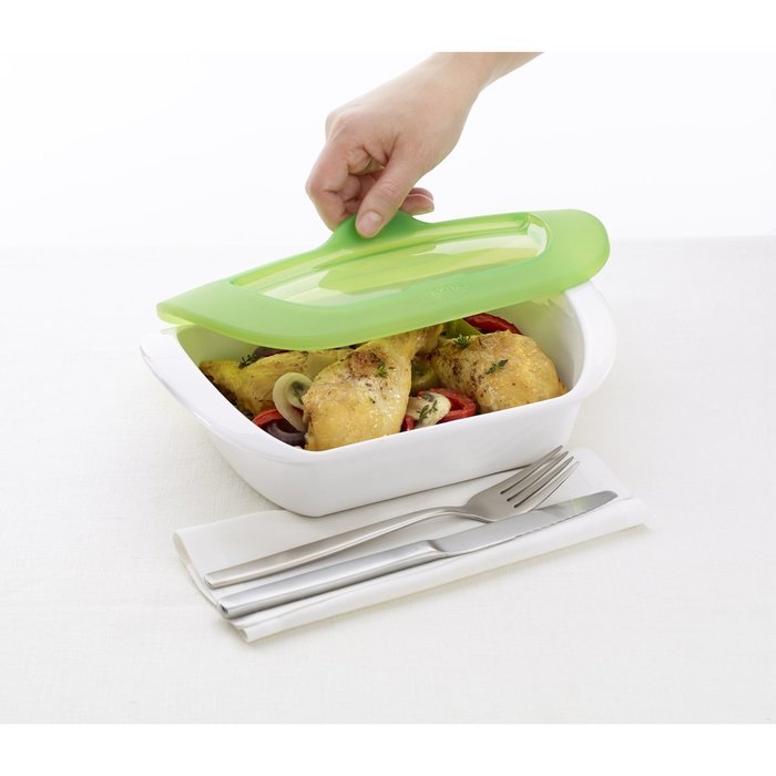 Lekue Steam & Roast 1-2 Servings Ceramic Baking Dish and Silicone Lid, Green N10