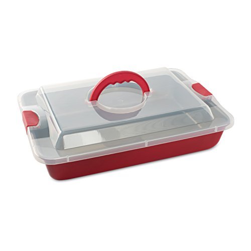 Nordic Ware Freshly Baked Cake Pan with Lid, 9" x 13", Red