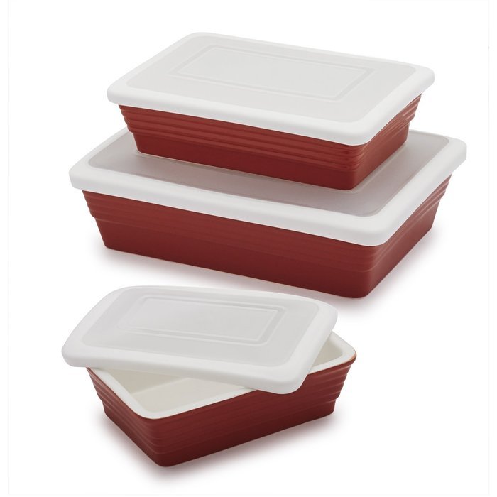 Sur La Table Stoneware Bakers with Lids M91/M92/M93 WIN , Set of 3, Persimmon