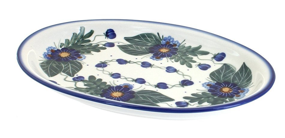 Polish Pottery Forget Me Not Oval Dish