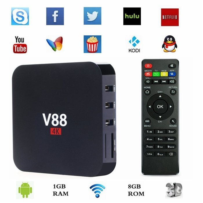 Wayer V88 Rockchip 3229 Quad Core Android 5.1 TV Box + LED Wireless Keyboard, 1.5GHZ 1GB/8GB KODI Fully Online... N3