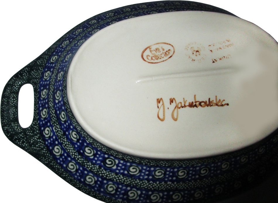 Boleslawiec Stoneware - Polish Pottery Serving or Baking Dish with Handles - Eva's Collection "Green Garden"