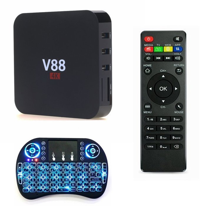 Wayer V88 Rockchip 3229 Quad Core Android 5.1 TV Box + LED Wireless Keyboard, 1.5GHZ 1GB/8GB KODI Fully Online... N6