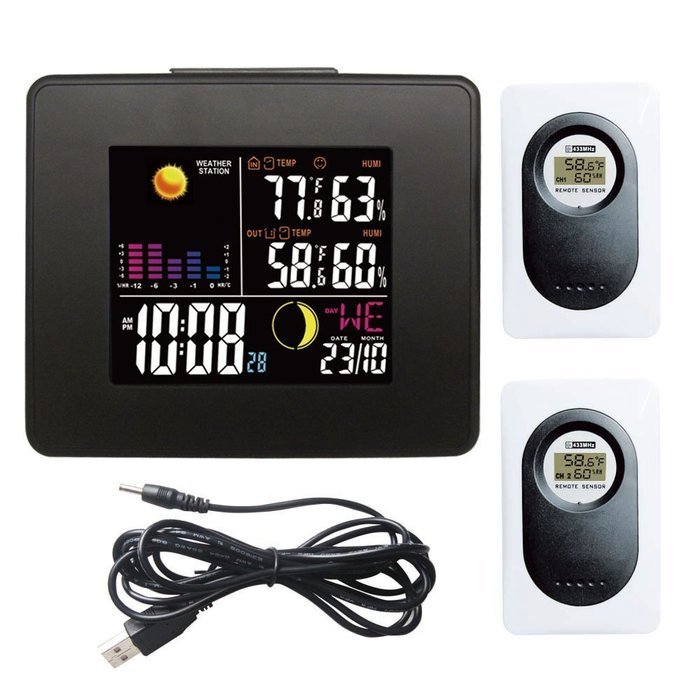 Londa Full Color LCD Wireless Weather Station with USB Charging Port and Digital Alarm Clock Weather Forecast... N9