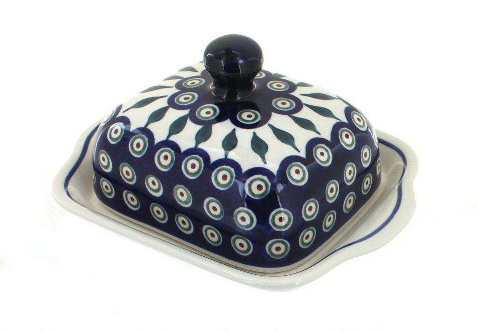 Polish Pottery Peacock Butter Dish N2
