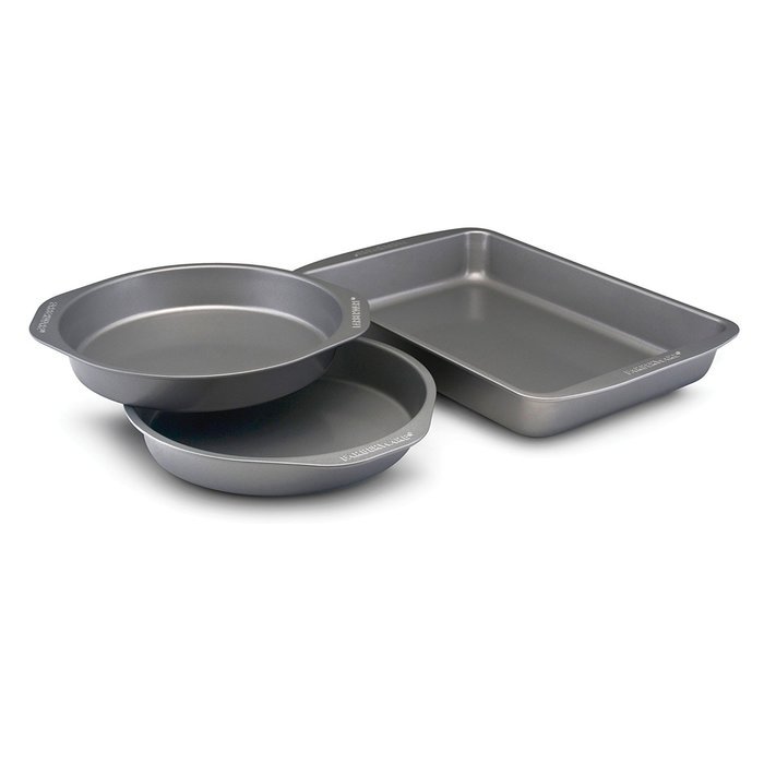 Farberware Nonstick Bakeware 3-Piece Cake Pan Set, Gray