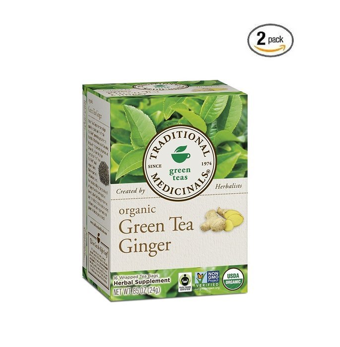 Traditional Medicinals Organic Fair Trade Green Tea W/ Ginger Herbal Wrapped Tea Bags, 16 ct, 2 pk