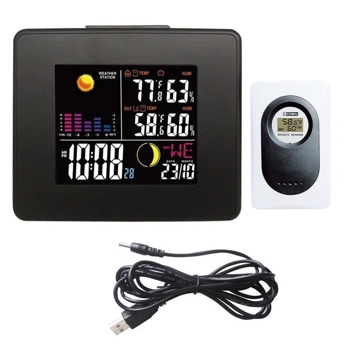 Londa Full Color LCD Wireless Weather Station with USB Charging Port and Digital Alarm Clock Weather Forecast... N12