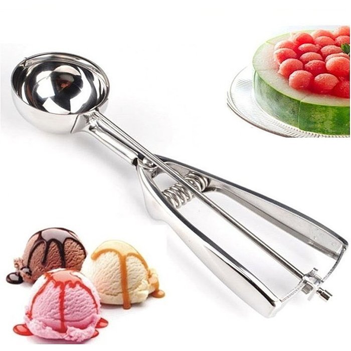 BBolive Stainless Steel Ice Cream Scoop with Trigger Release & Medium Cookie Dough Scoops & Melon Balls Spoon...