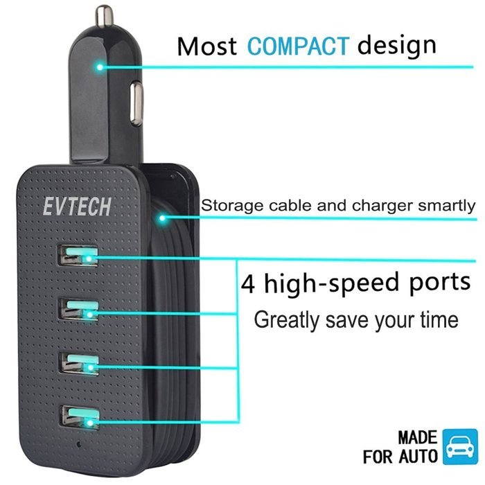 Protable Car Air Purifier,Evtech Car Ionic Air Freshener Removes Cigarette Smoke, Bacteria, Odor Smell with 2.1A... N6